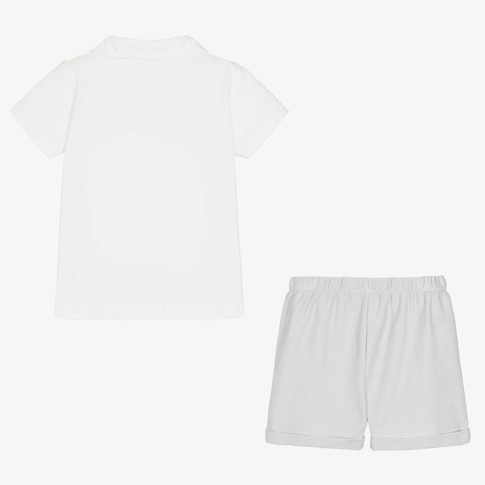 Babidu-Boys White & Grey Cotton Shorts Set | Childrensalon Outlet