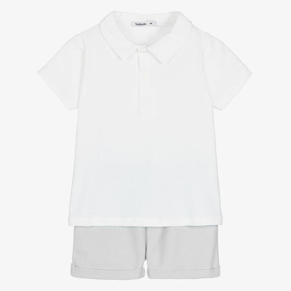 Babidu - Ensemble short coton blanc et gris | Childrensalon