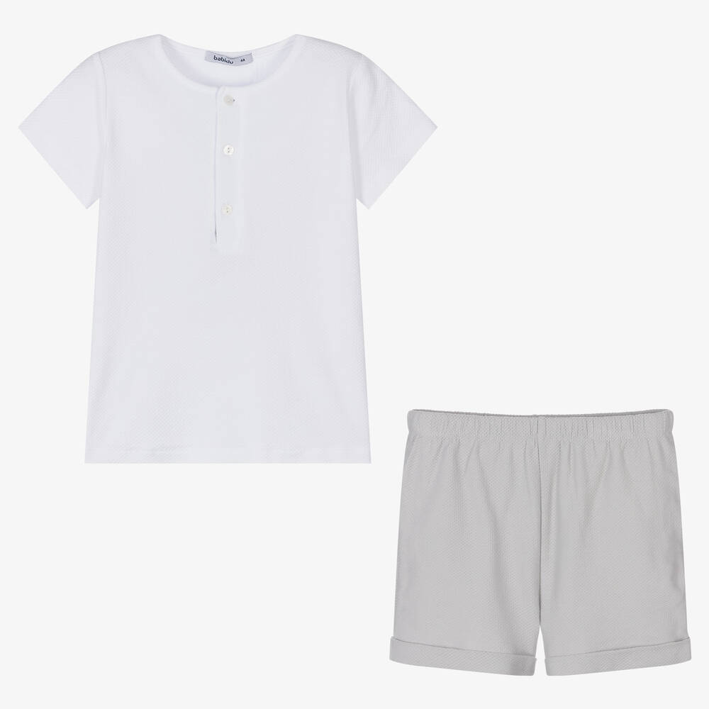Babidu-Boys White & Grey Shorts Set | Childrensalon Outlet