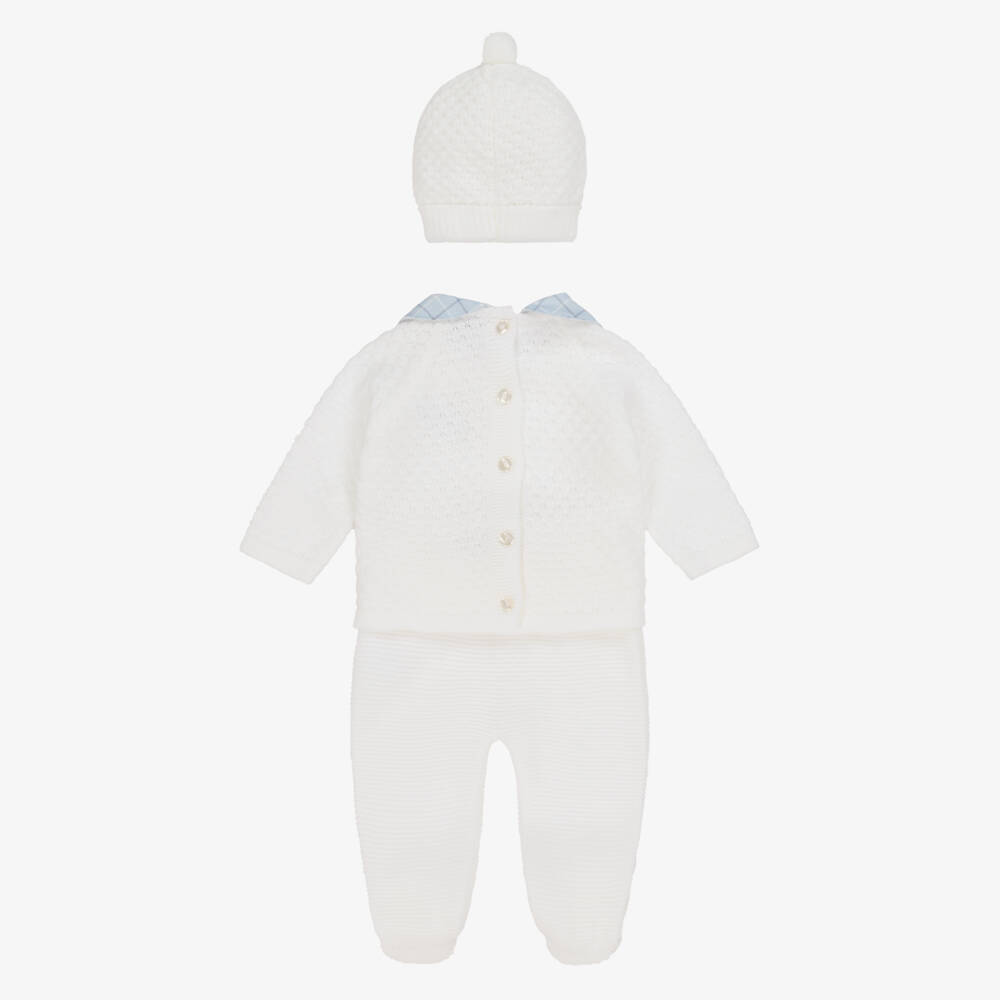 Babidu-Boys White Knitted Babysuit Set | Childrensalon Outlet