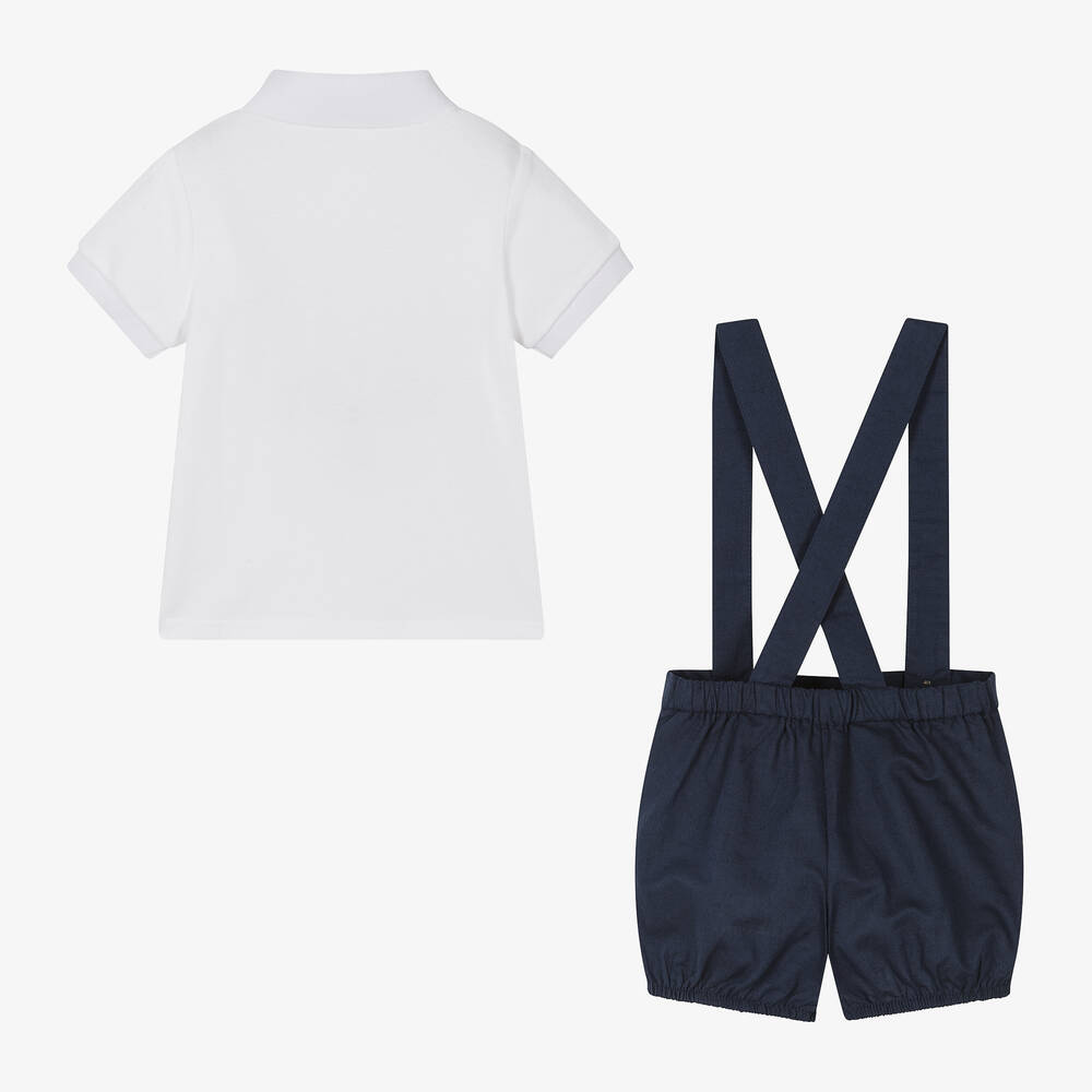 Babidu-Boys White & Navy Blue Cotton Shorts Set | Childrensalon Outlet