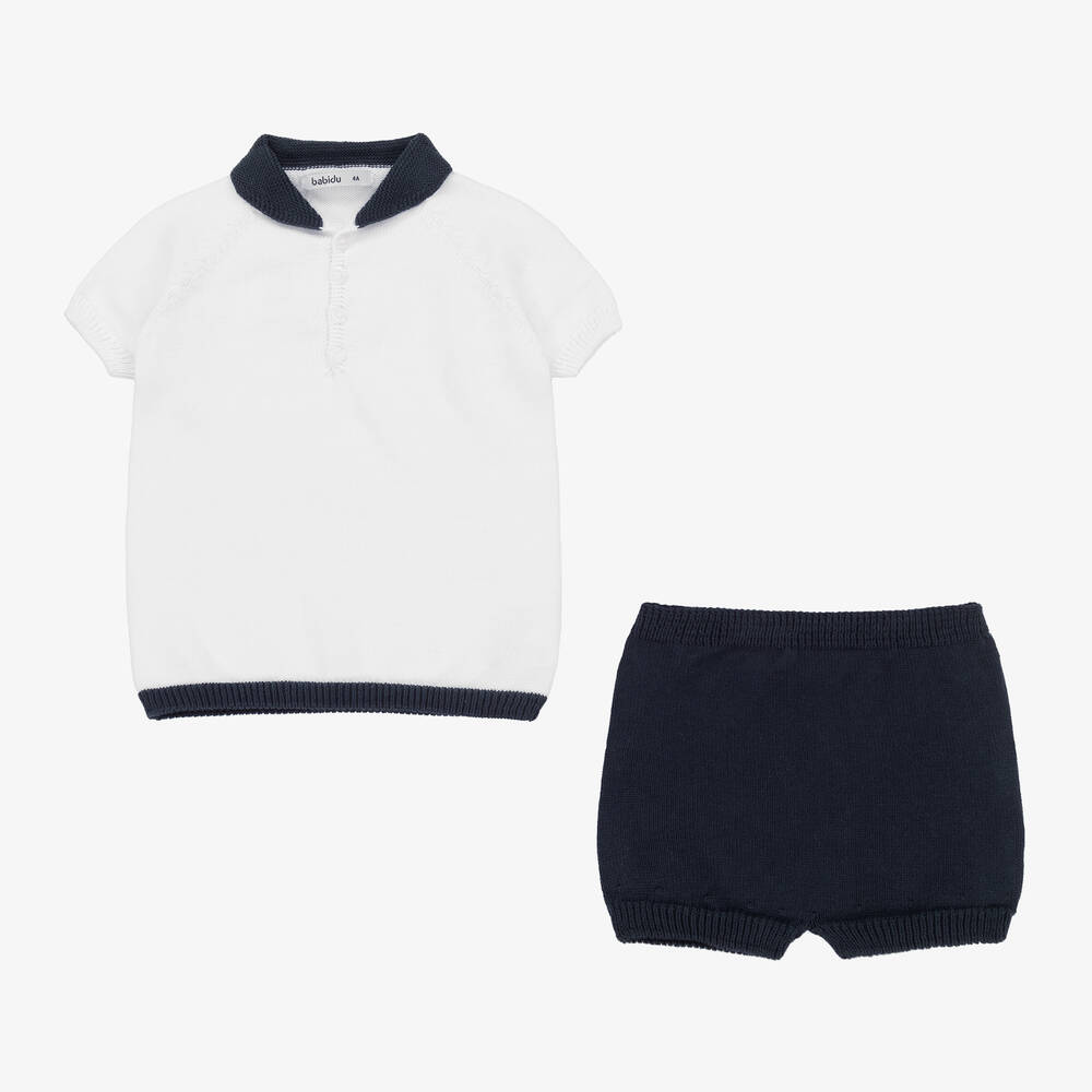 Babidu-Белый вязаный топ и синие шорты | Childrensalon Outlet