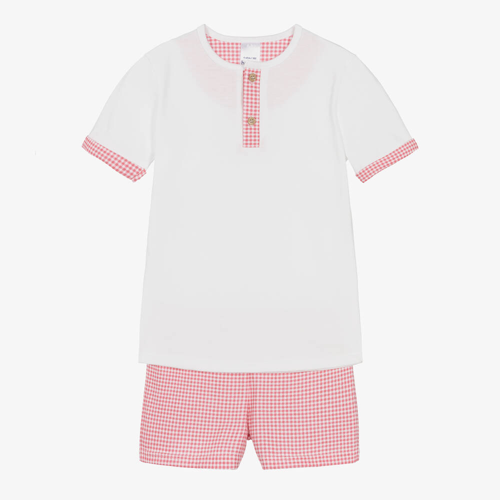 Babidu-Boys White & Red Cotton Short Pyjamas | Childrensalon Outlet