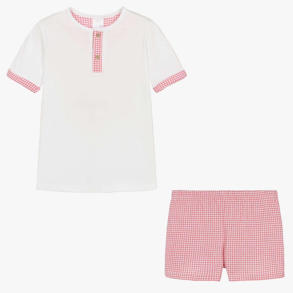 Babidu-Boys White & Red Cotton Short Pyjamas | Childrensalon Outlet