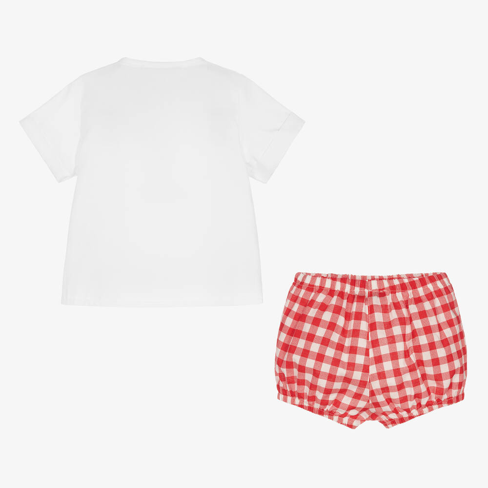 Babidu-Boys White & Red Gingham Shorts Set | Childrensalon Outlet