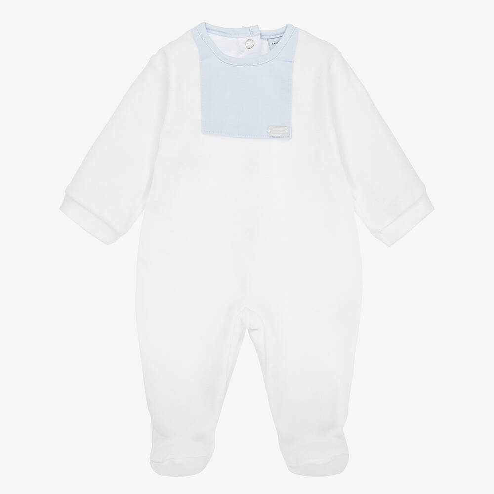 Babidu-Boys White Velour Babygrow | Childrensalon Outlet