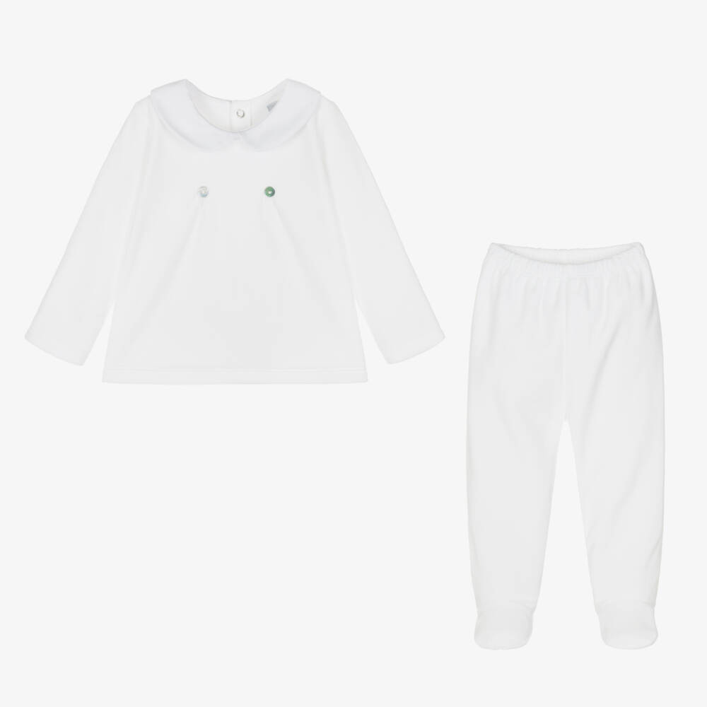 Babidu-Boys White Velour Outfit Set | Childrensalon Outlet