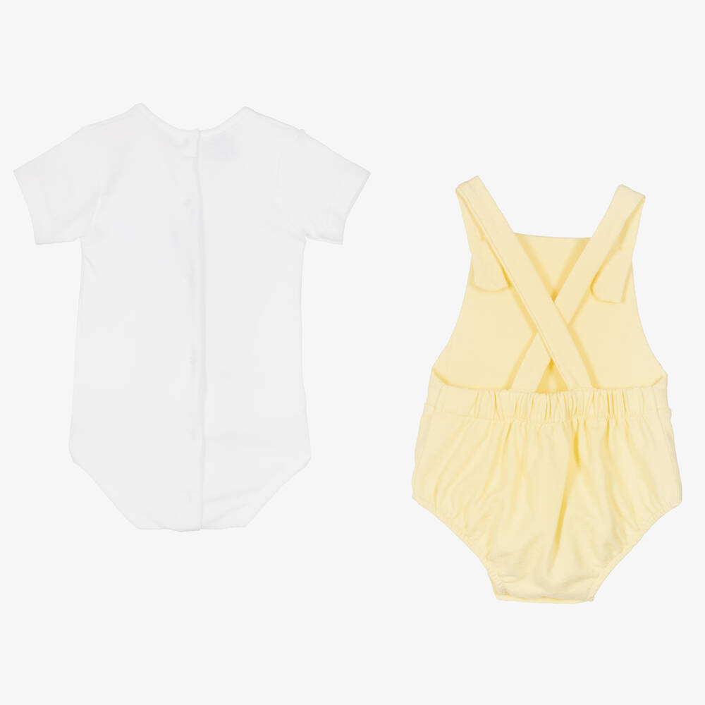 Babidu-طقم دانغريز أطفال ولادي قطن لون أصفر وأبيض | Childrensalon Outlet