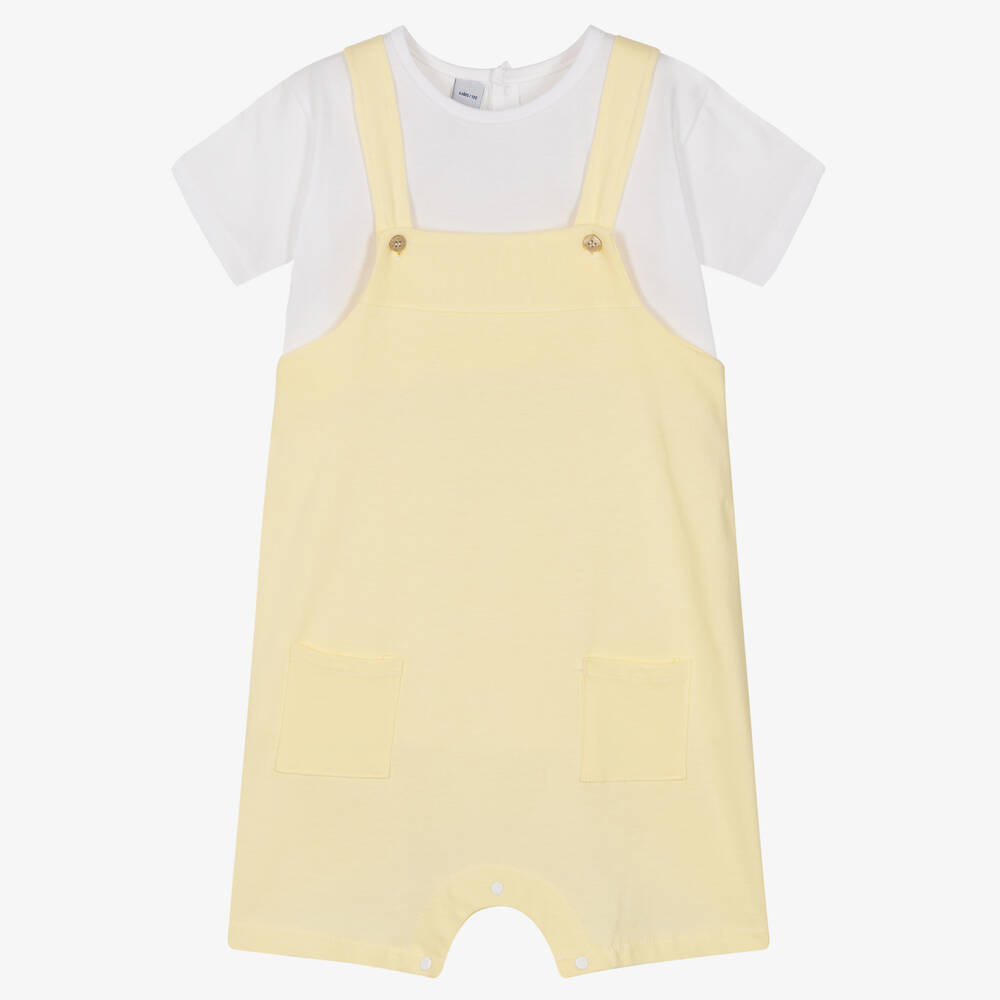 Babidu - Boys Yellow Cotton Dungaree Shorts Set | Childrensalon