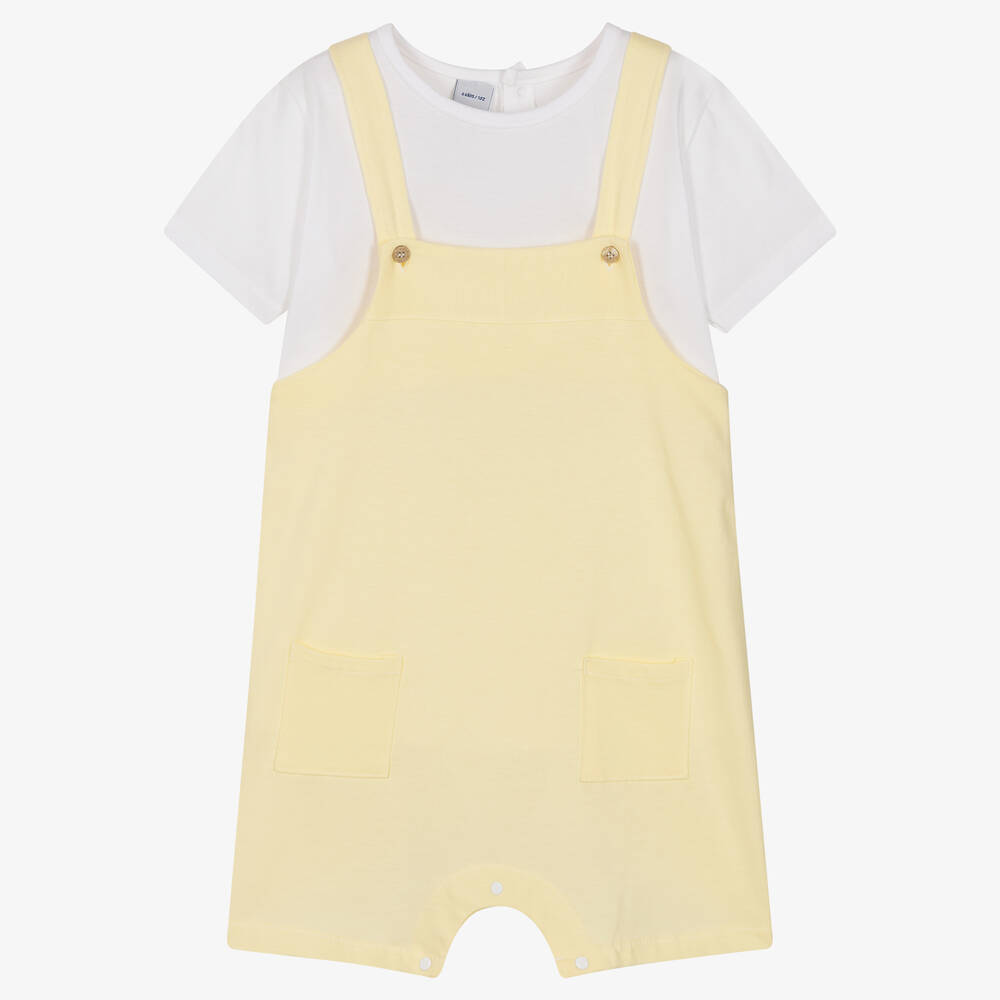 Yellow dungaree shorts sales