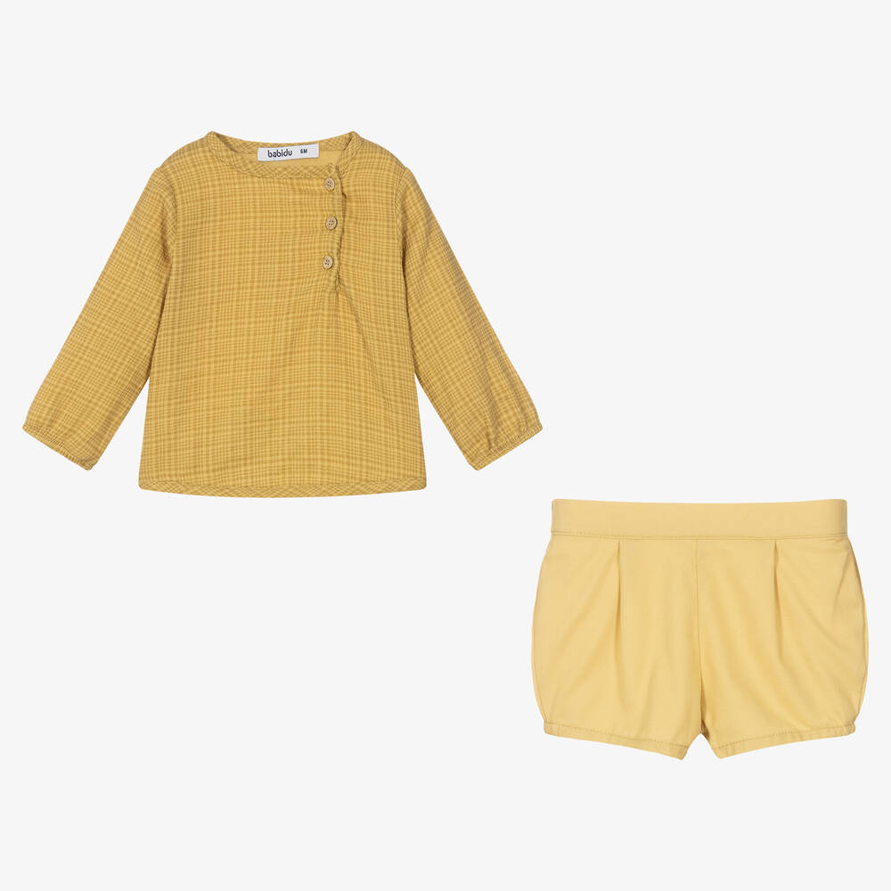Babidu-Boys Yellow Cotton Shorts Set | Childrensalon Outlet