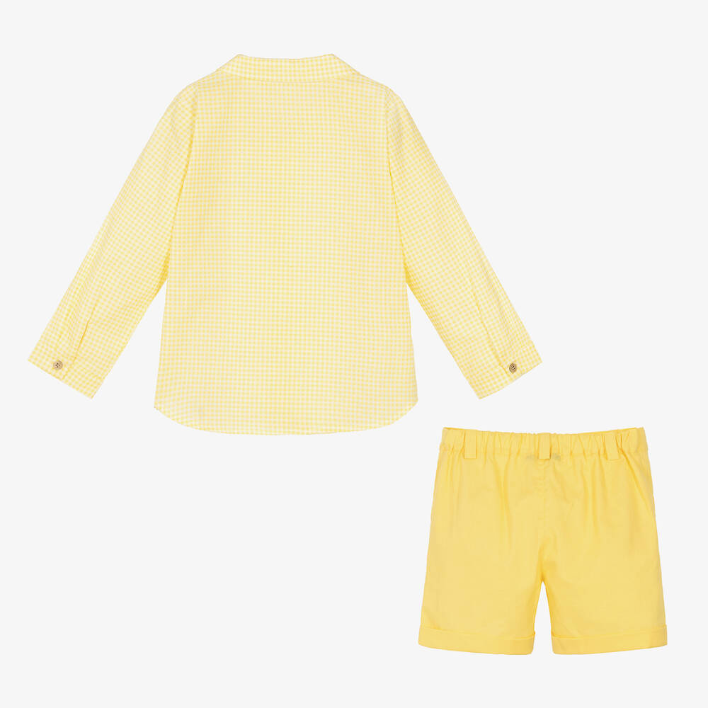 Babidu-Желтая рубашка в клетку и шорты из хлопка | Childrensalon Outlet