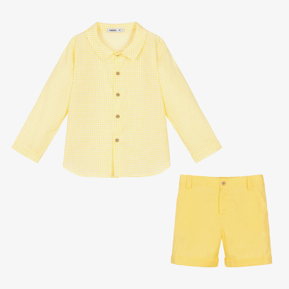 Babidu-Желтая рубашка в клетку и шорты из хлопка | Childrensalon Outlet
