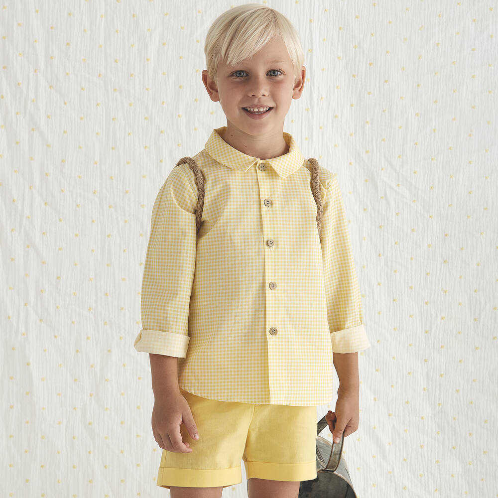 Yellow gingham shorts sale
