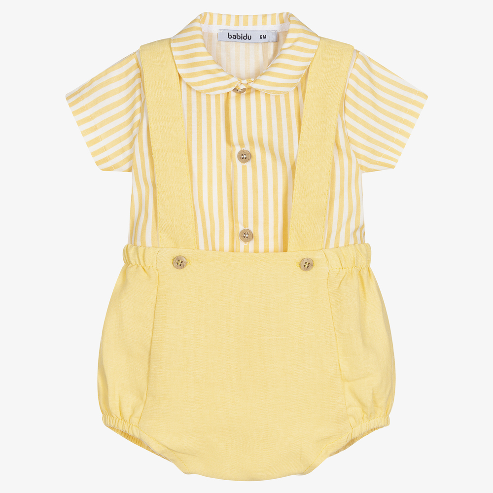Babidu-Boys Yellow Linen Shorts Set | Childrensalon Outlet