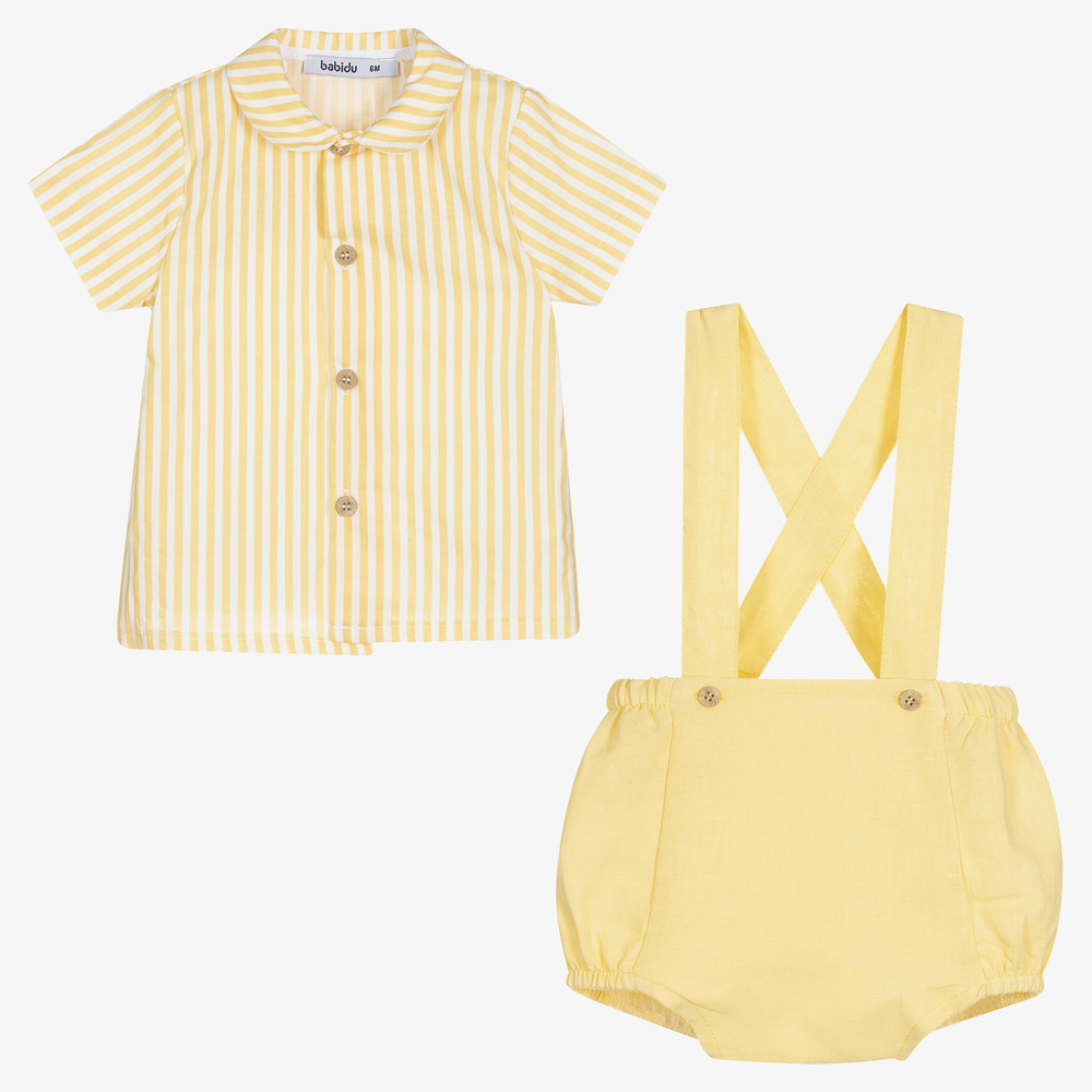 Babidu-طقم شورت أطفال ولادي قطن وكتان لون أصفر | Childrensalon Outlet