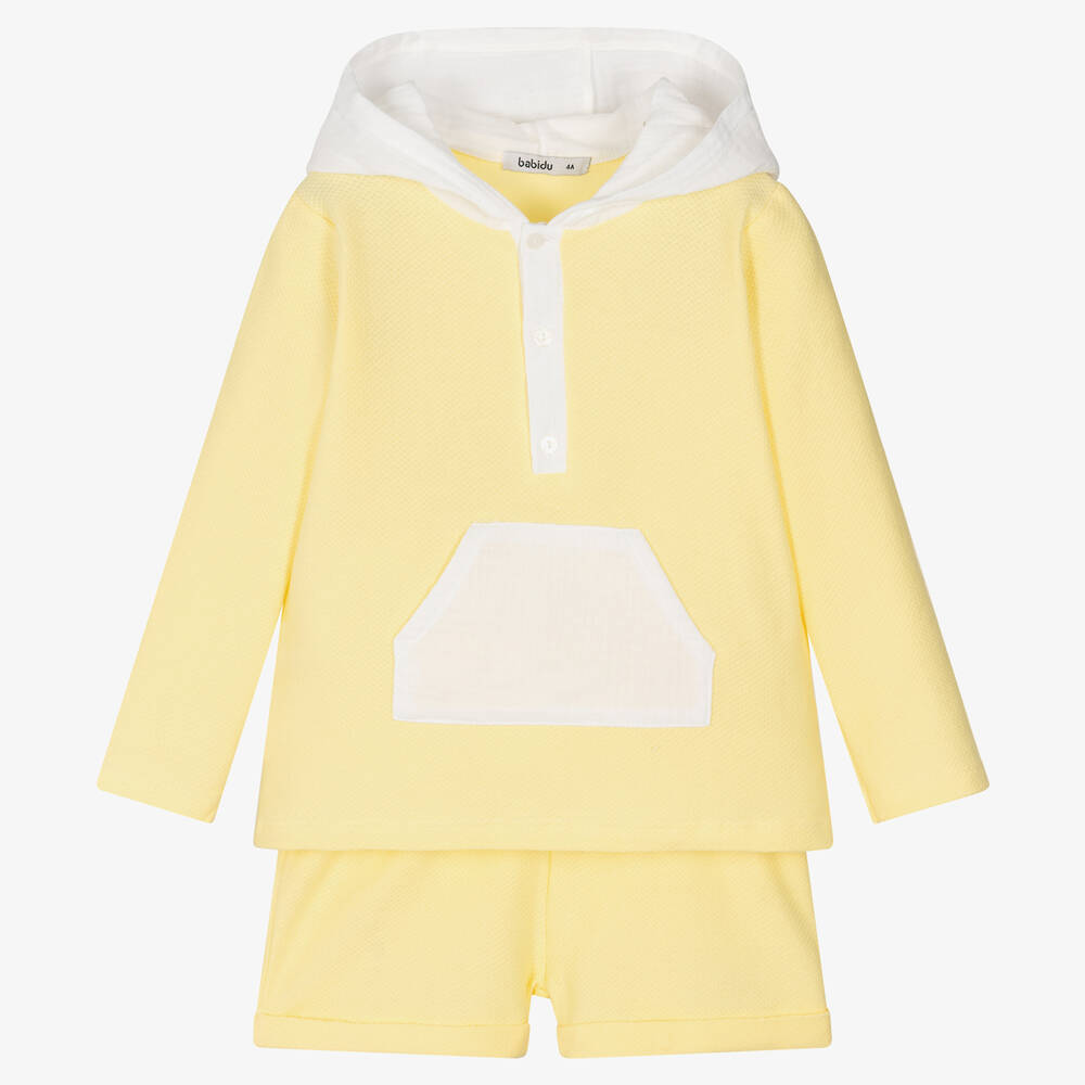 Babidu - Ensemble short coton jaune et blanc | Childrensalon