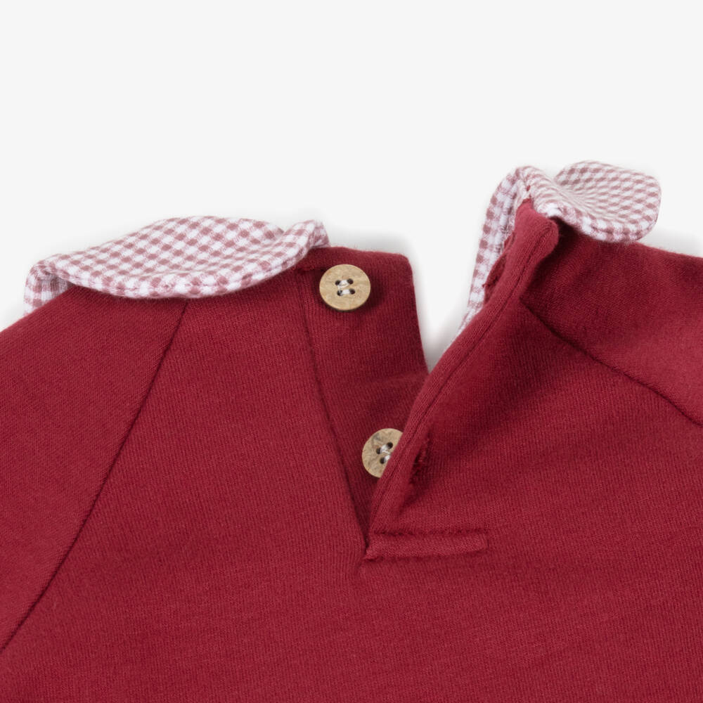 Babidu-Burgundy Red Cotton Teddy Bear Trouser Set | Childrensalon Outlet
