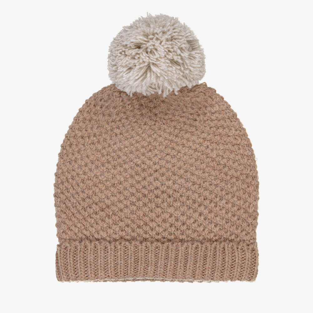 Babidu-Chocolate Brown Knitted Baby Hat with Pom-Pom | Childrensalon Outlet