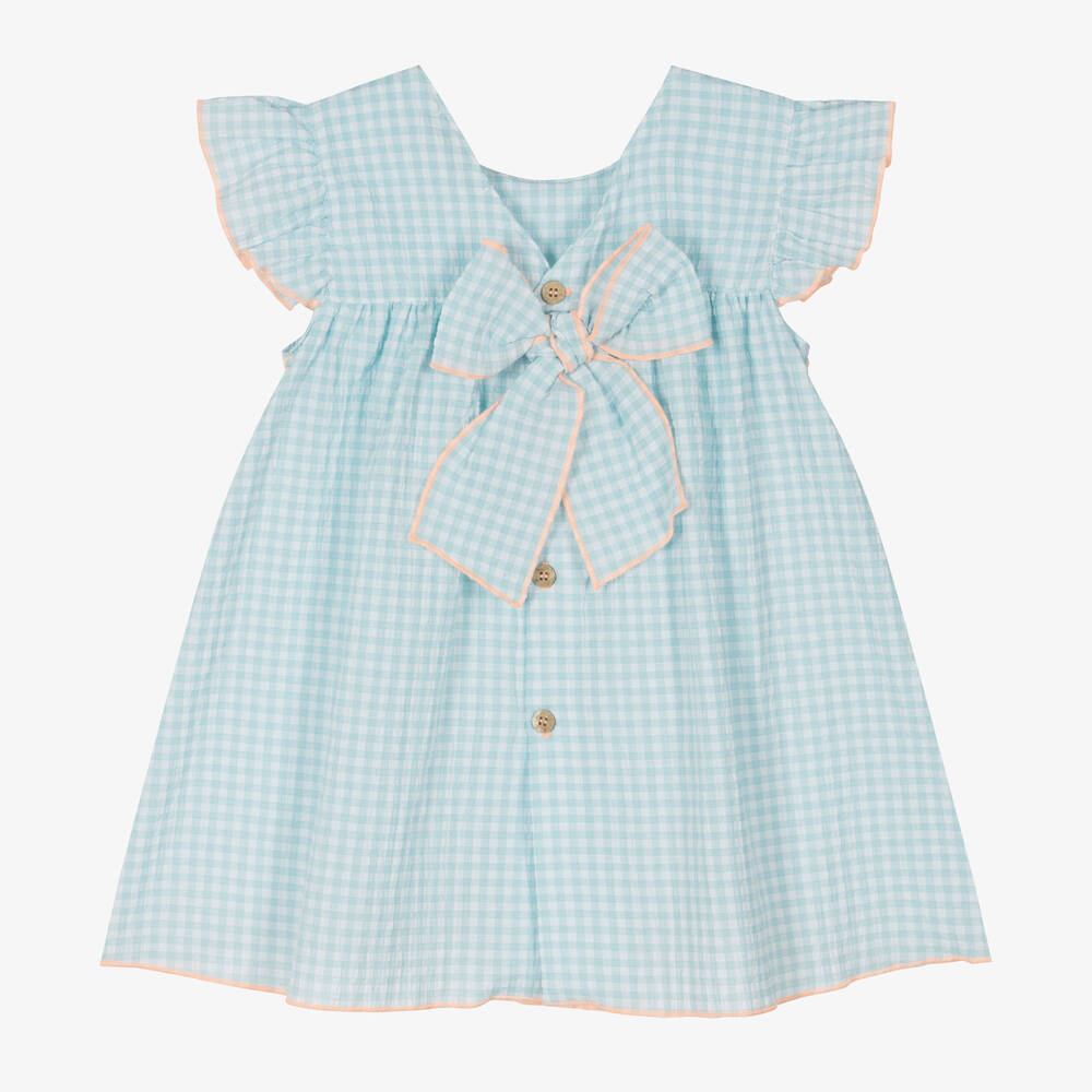 Babidu-Girls Aqua Green Shirred Seersucker Dress | Childrensalon Outlet