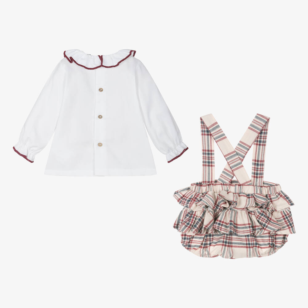 Babidu-Girls Beige Check Cotton Shorts Set | Childrensalon Outlet