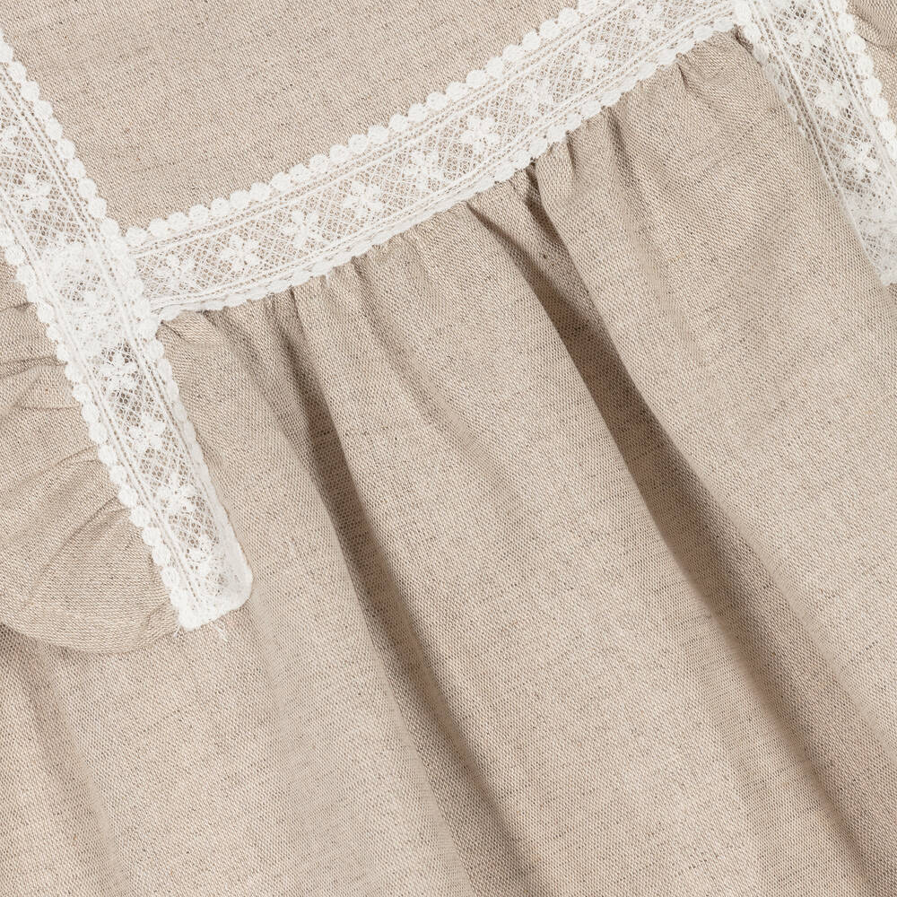 Babidu-Girls Beige Cotton Dress | Childrensalon Outlet