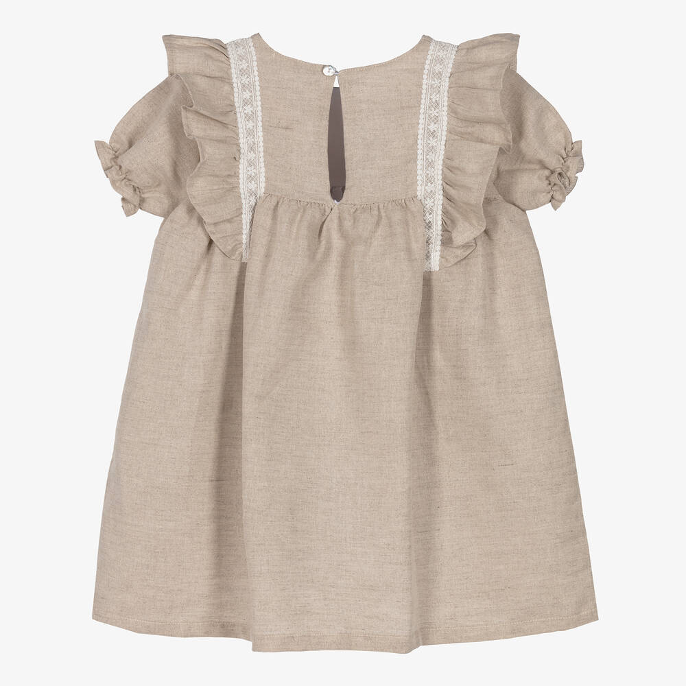 Babidu-Girls Beige Cotton Dress | Childrensalon Outlet