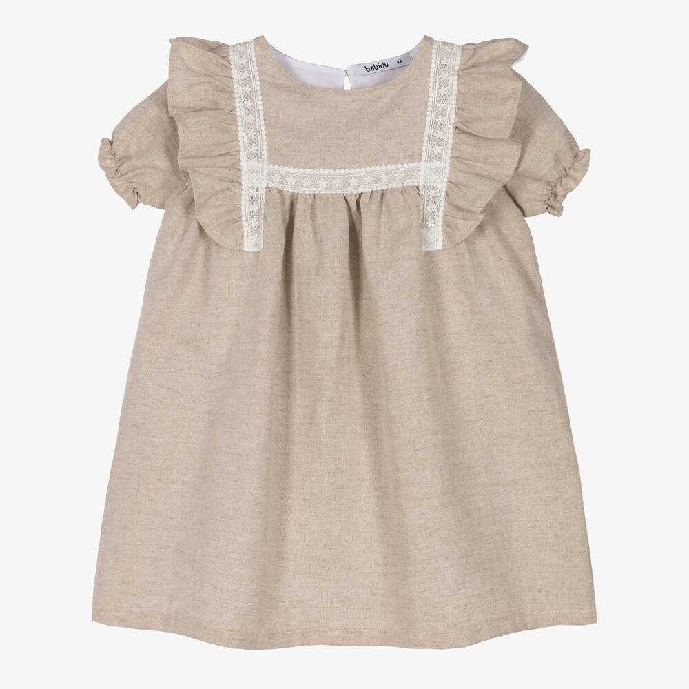 Babidu - Girls Beige Cotton Dress | Childrensalon