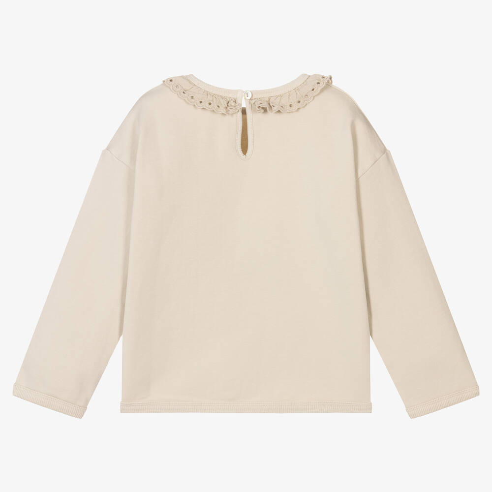 Babidu-Girls Beige Cotton Sweatshirt | Childrensalon Outlet