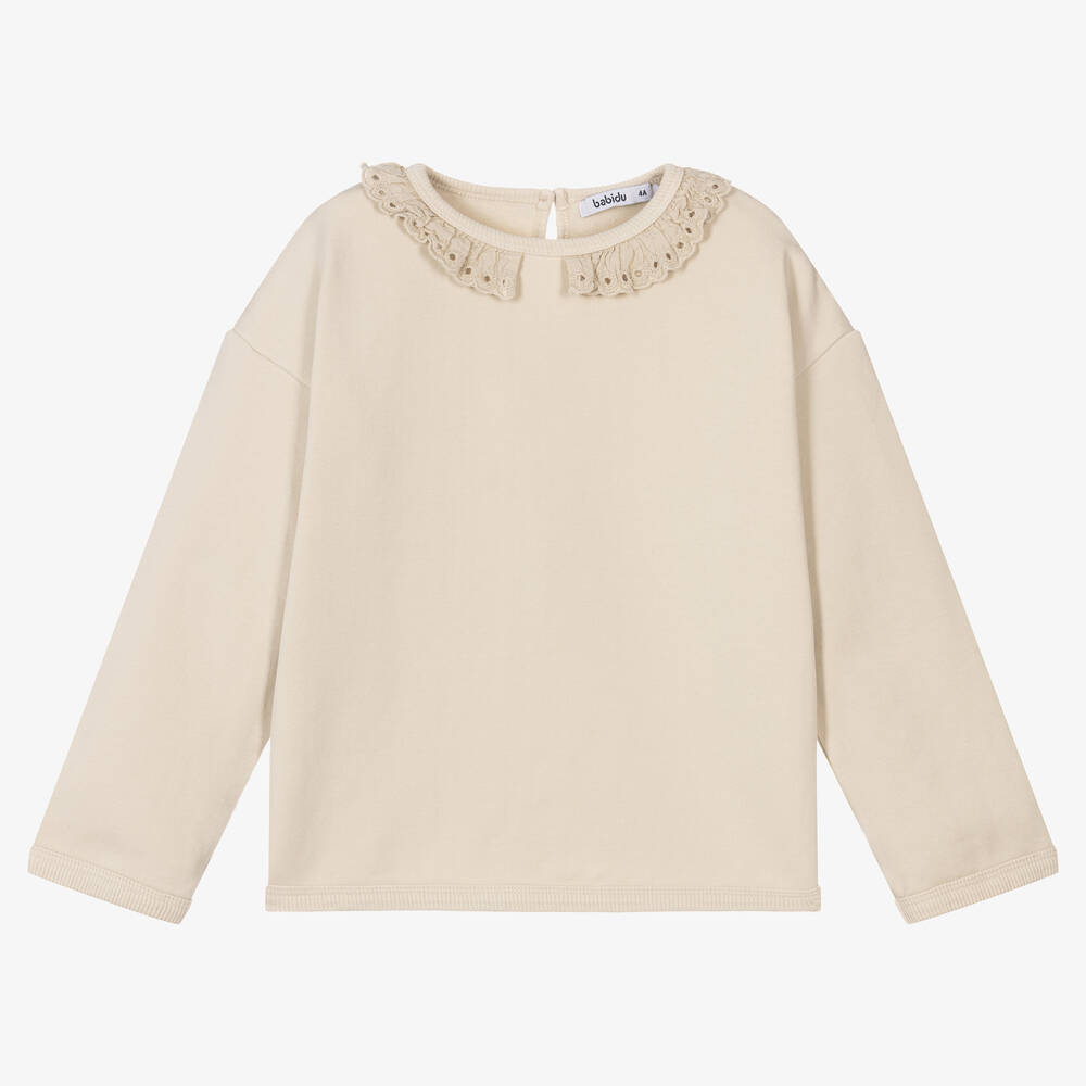 Babidu - Girls Beige Cotton Sweatshirt | Childrensalon