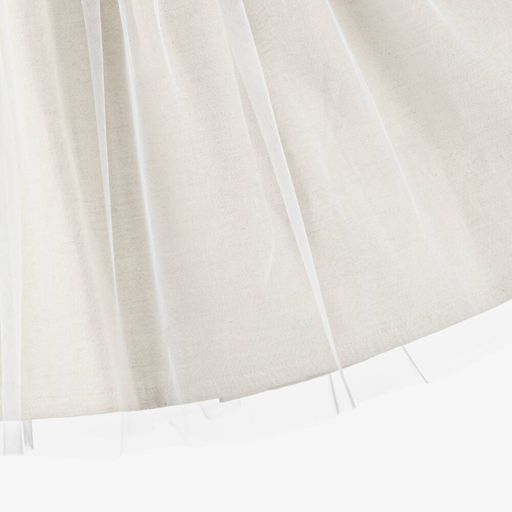 Babidu-Girls Beige Cotton & Tulle Dress | Childrensalon Outlet