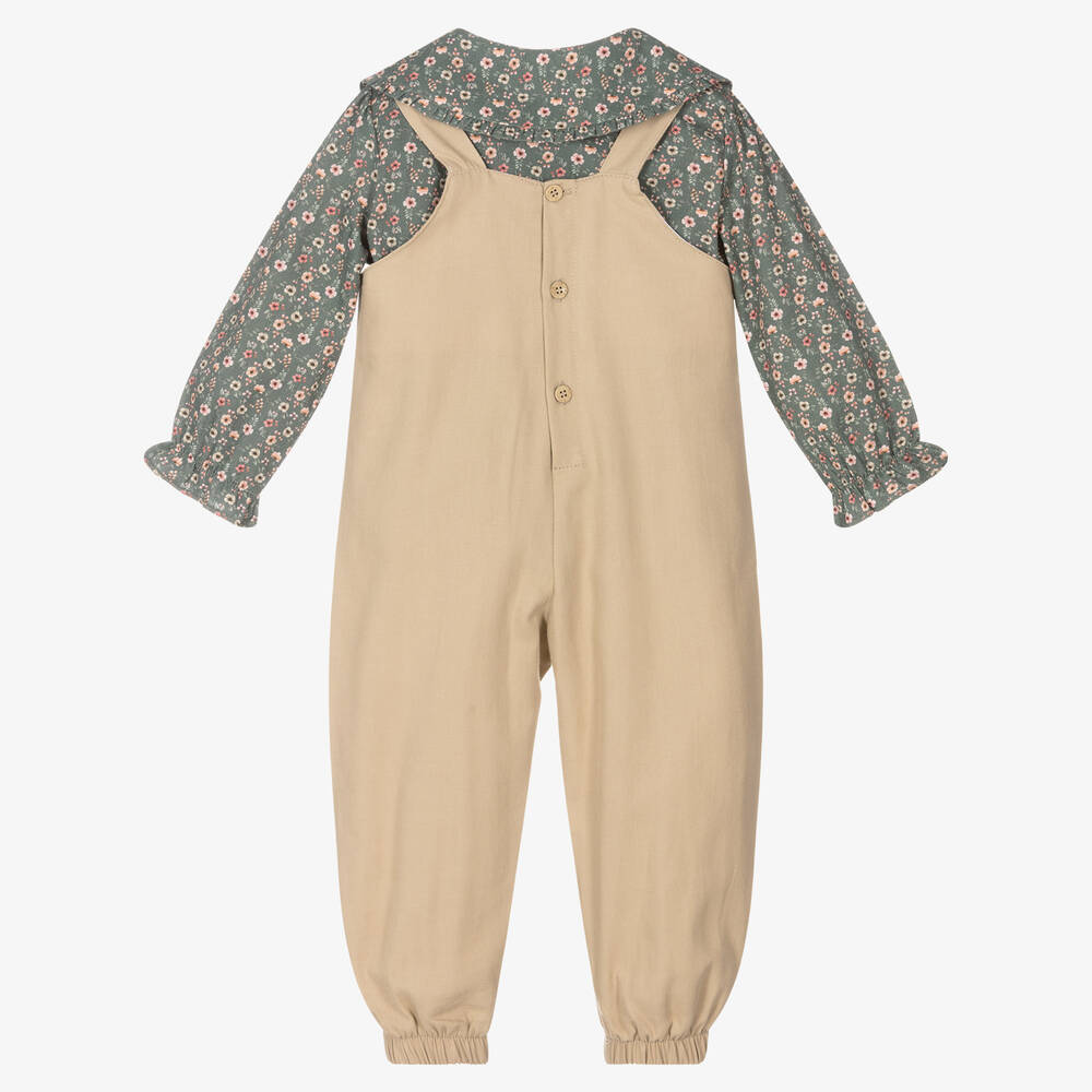 Babidu-Girls Beige Dungaree Set | Childrensalon Outlet