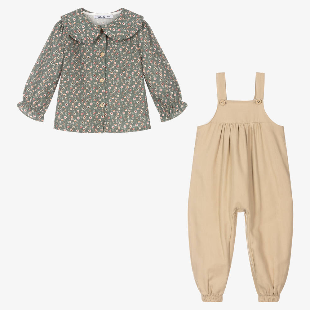 Babidu-Girls Beige Dungaree Set | Childrensalon Outlet