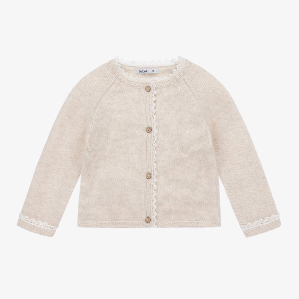 Babidu-Girls Beige Knit & Lace Cardigan | Childrensalon Outlet