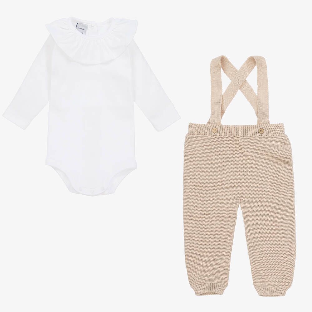 Babidu-طقم بنطلون قطن وأكريليك لون بيج للمولودات | Childrensalon Outlet