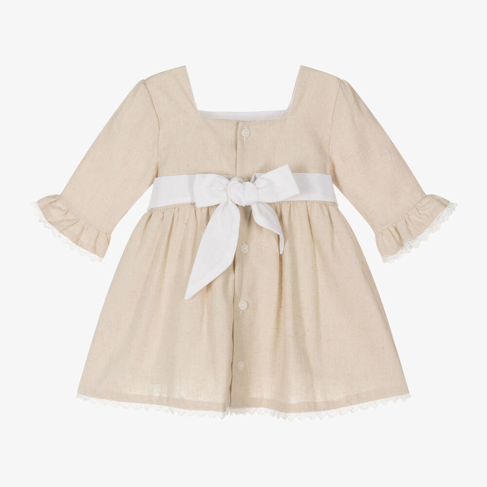 بابيدو -فستان مزيج قطن وكتان لون بيج | Childrensalon Outlet