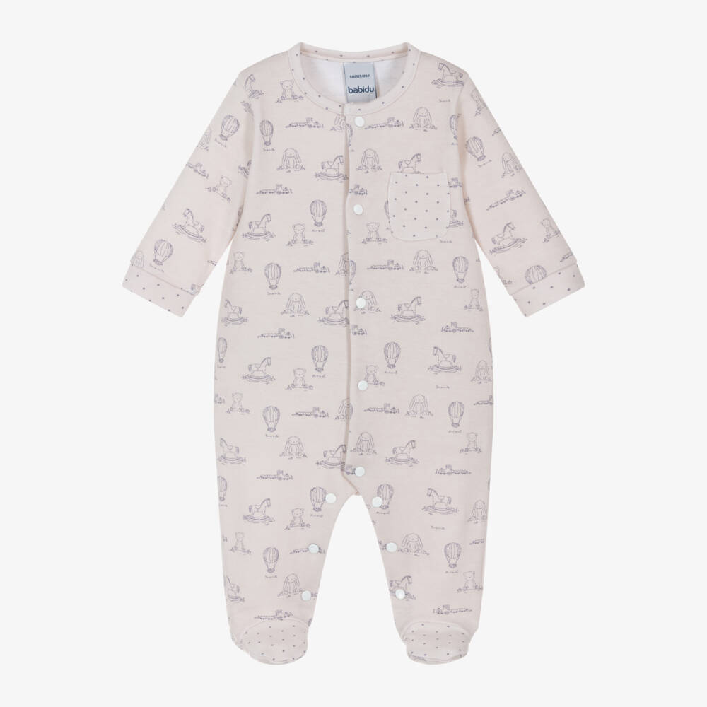 Babidu-Girls Beige Nursery Print Babygrow | Childrensalon Outlet