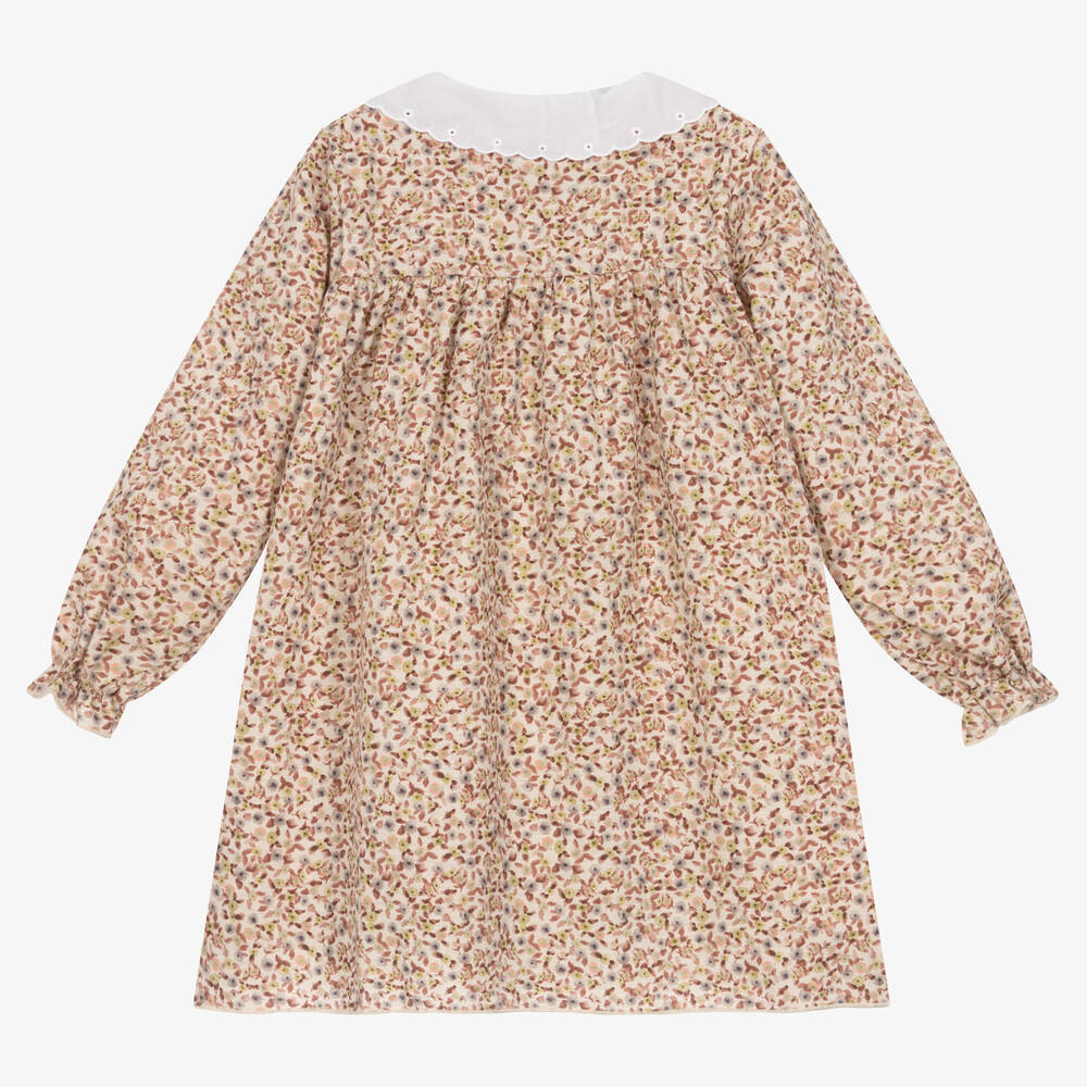 Babidu-Girls Beige & Pink Floral Dress | Childrensalon Outlet