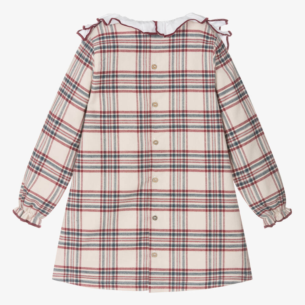 Babidu-فستان قطن كاروهات لون بيج وأحمر | Childrensalon Outlet