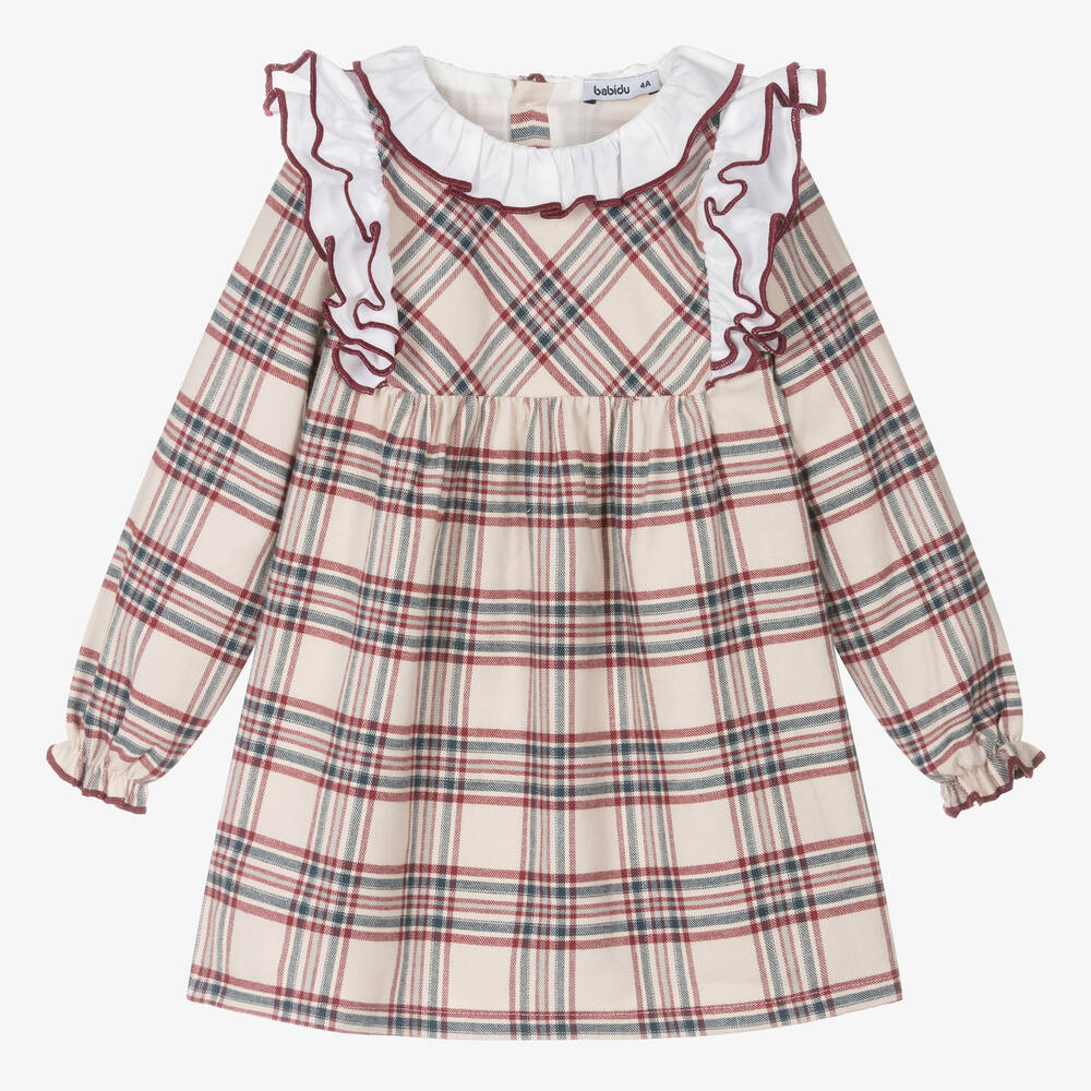 Babidu-Бежево-красное платье в клетку для девочек | Childrensalon Outlet