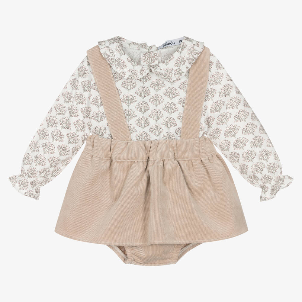 Babidu - Ensemble jupe beige et blanc arbres | Childrensalon