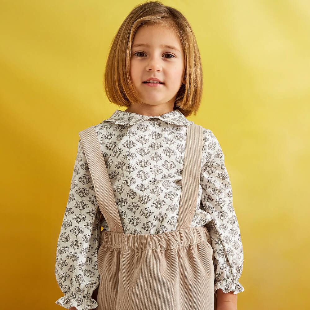 Babidu-Girls Beige & White Tree Print Skirt Set | Childrensalon Outlet