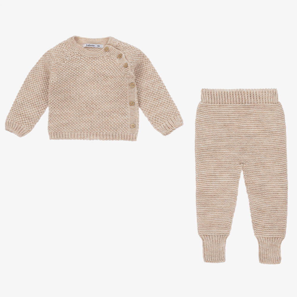Babidu-Girls Beige Wool Knit Set | Childrensalon Outlet