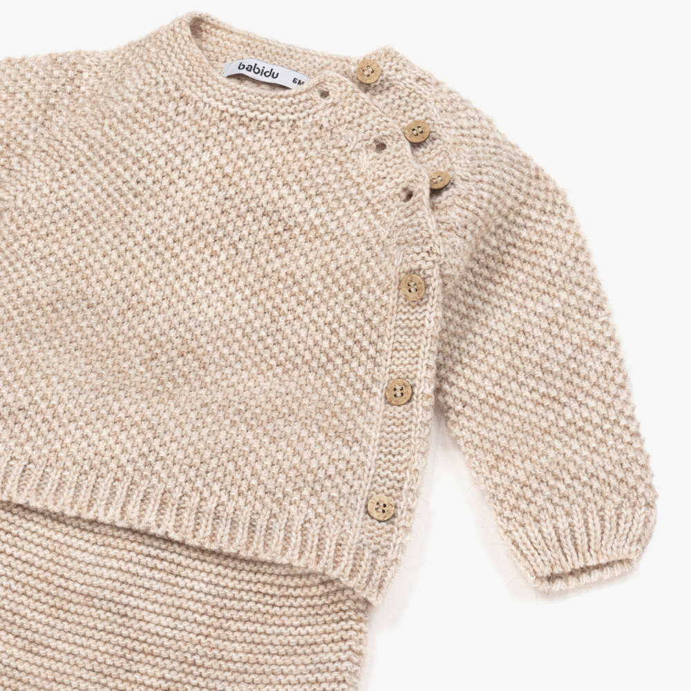 Babidu-Girls Beige Wool Knit Set | Childrensalon Outlet