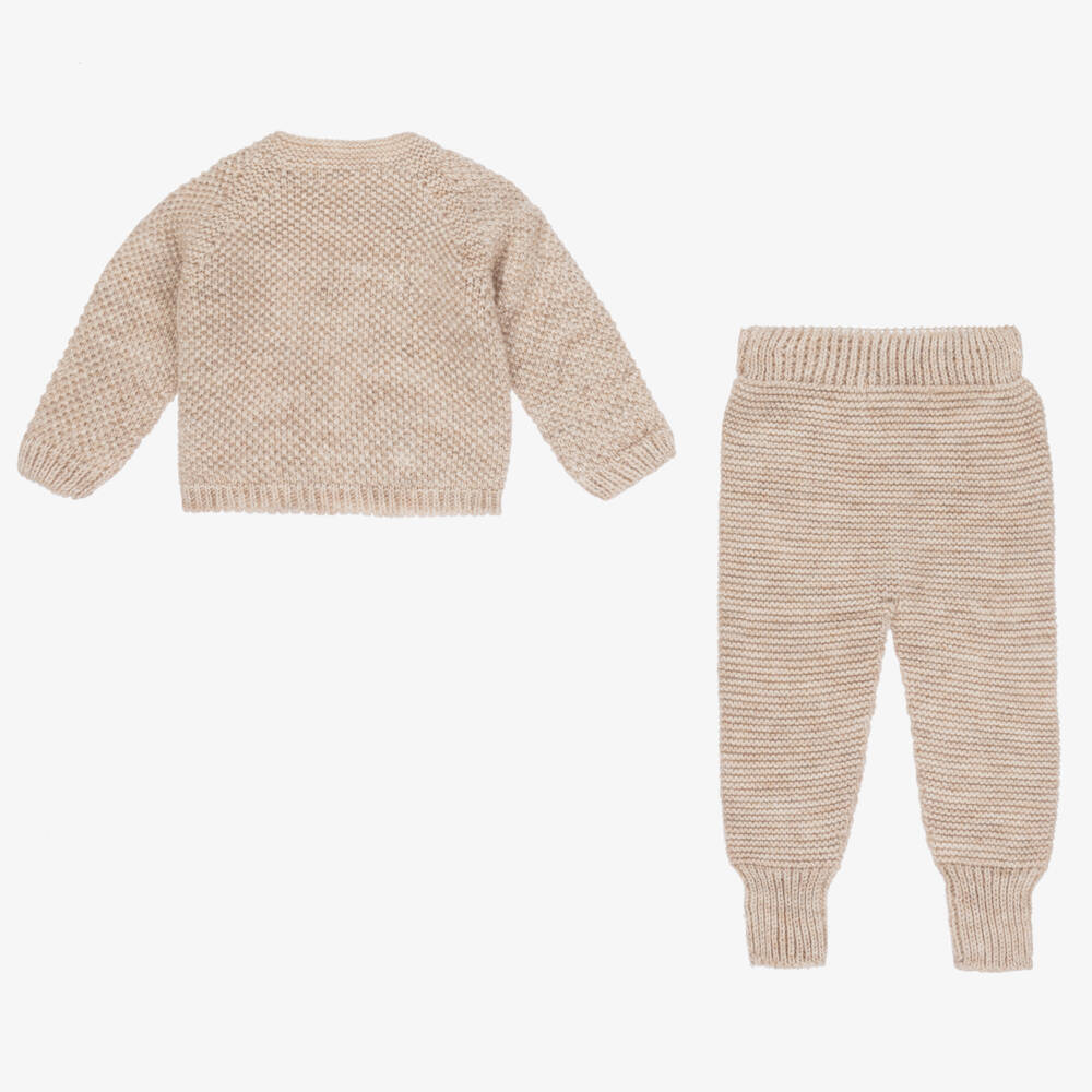 Babidu-Girls Beige Wool Knit Set | Childrensalon Outlet