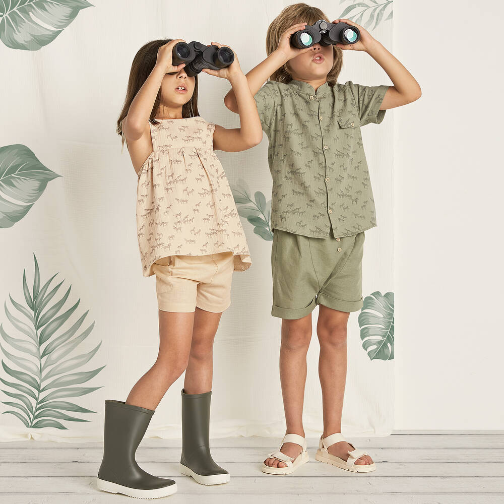 Babidu-Girls Beige Zebra Shorts Set | Childrensalon Outlet