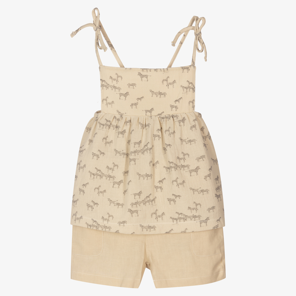 Babidu - Ens. short beige Zèbres Fille | Childrensalon