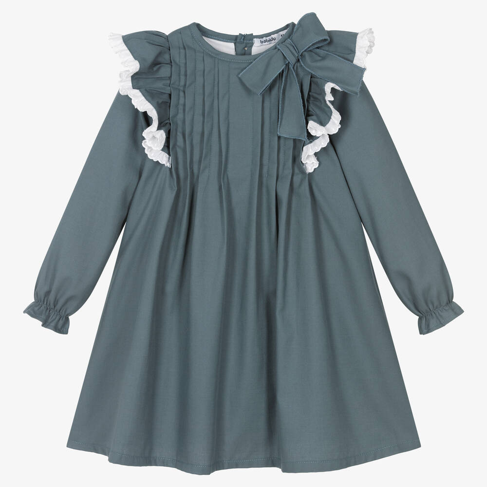 Babidu - Girls Blue Bow & Ruffle Dress | Childrensalon