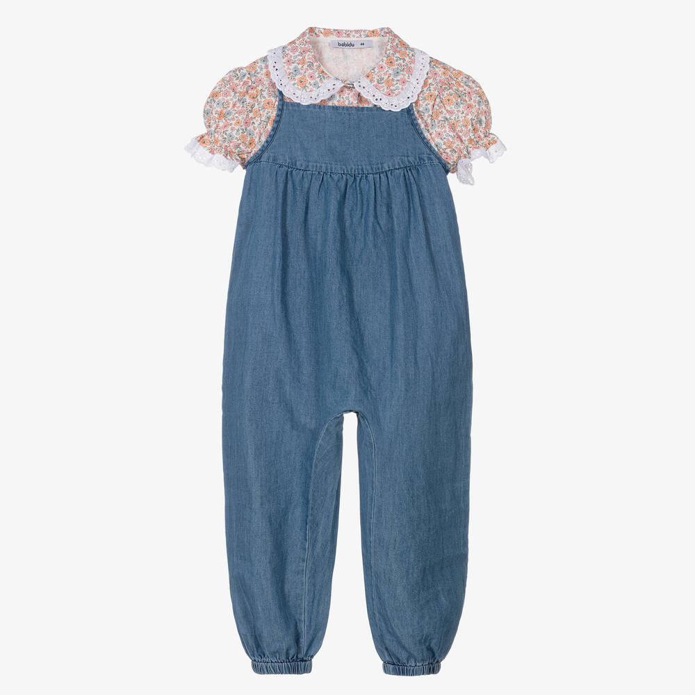 Babidu-Girls Blue Chambray Dungaree Set | Childrensalon Outlet