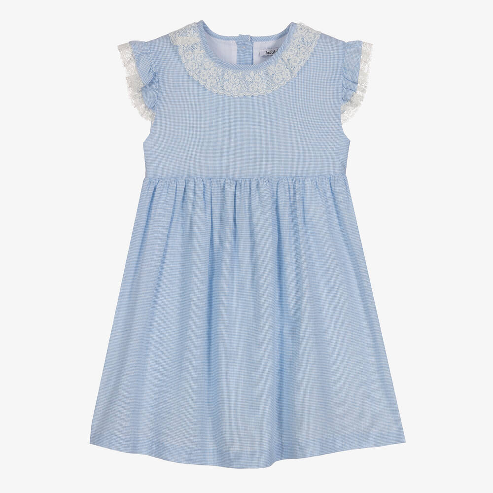 Babidu - Girls Blue Check Cotton Dress | Childrensalon